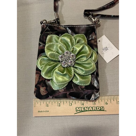 Small Camouflage Purse NEW Green Flower Jewel - Picture 6 of 7